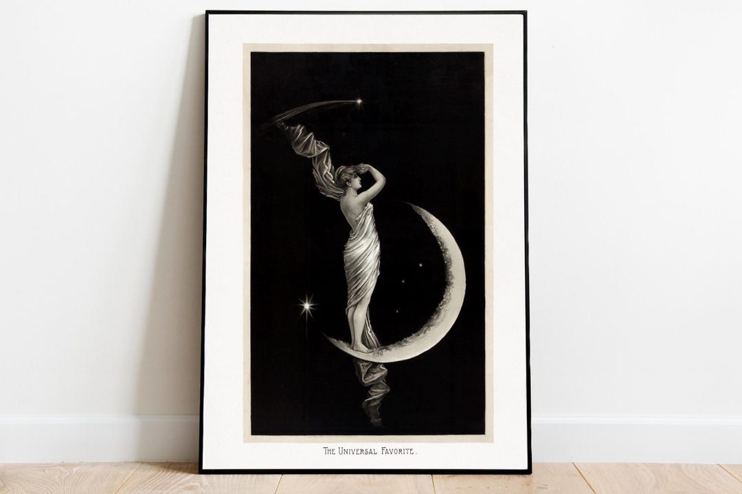 Celestial Moon Art Print: Black and White Cosmic Illustration - Etsy