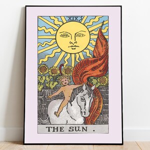 El Sol, Carta del Tarot, Arte mural vintage, Póster ocultista, Arte místico, Decoración del hogar bohemia, Astrología, Arte de brujería