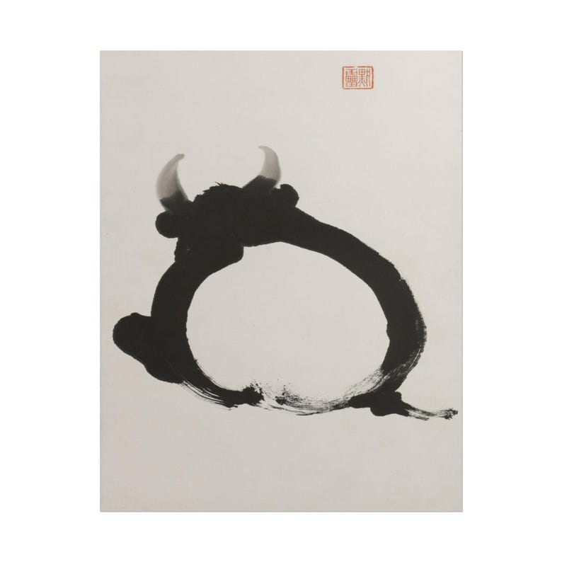 Bull Calligraphy Japanese Woodblock Ink Bull Print – Minimalist Calligraphy Scroll Art ...