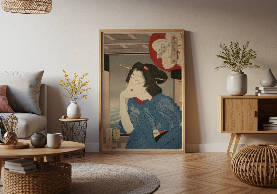 Japanese Geisha Art Print - Seated in Boat, Woodblock Style - Etsy