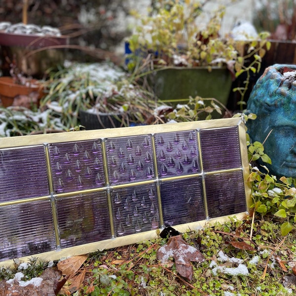 Brass Dew-Drop Solarized Glass Prism Transom Window - 4" Luxfer American 3-Way Tiles - Retro Antique Late 1800s - Early 1900s