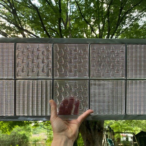 Large Dew-Drop Solarized Glass Prism Transom Window Rare 5" Luxfer American 3-Way Tiles Zinc Frame - Retro Antique Late 1800s - Early 1900s