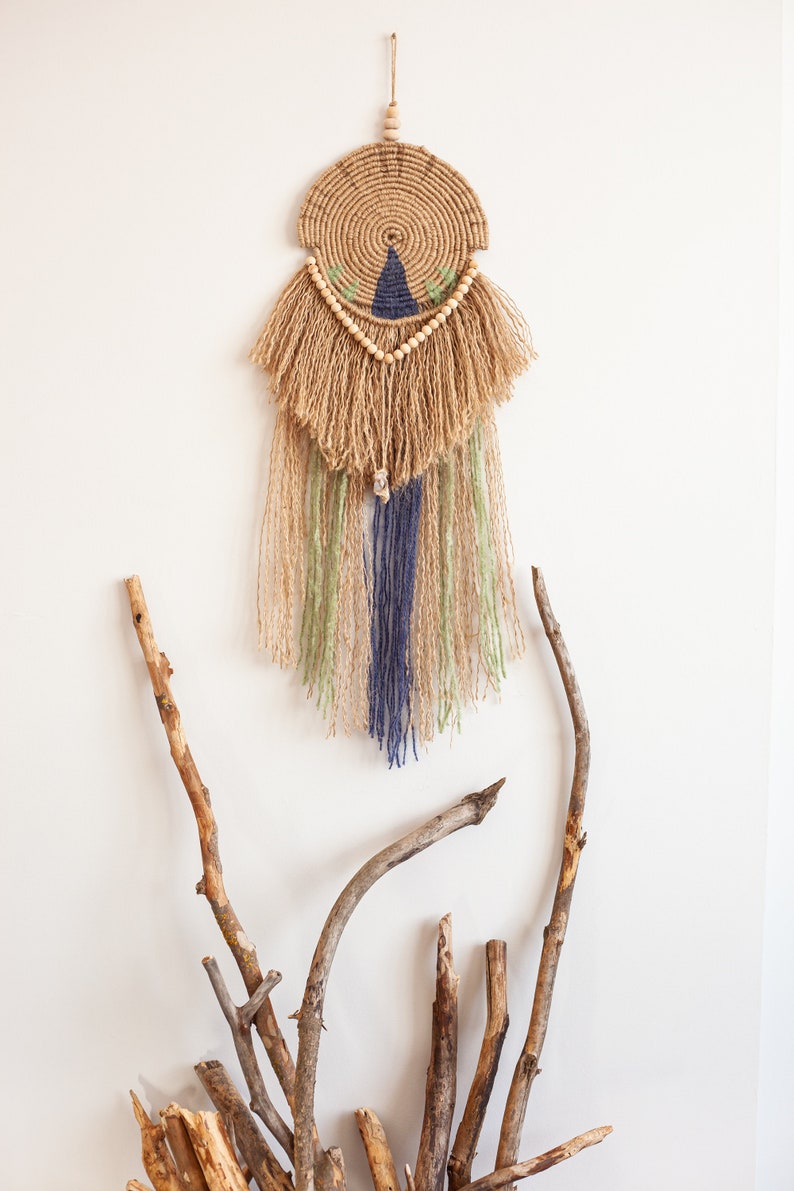 Jute Tassel Wall Hanging Wooden Beads Boho Wall Decor Etsy