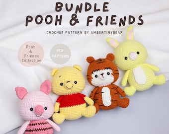 Patterns 4 in 1 - Bundle WINNIE AND FRIENDS Crochet - Pooh & Friends Collection - Amigurumi Summer Toy - Crochet Pattern - instant download