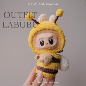 SET BEE customize crochet outfit Labubu - Crochet Labubu - Handmade custom clothes doll - Labubu clothes - Cute bee outfit diy