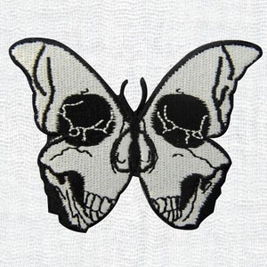 Skull Butterfly Premium Patch | Embroidered iron on sew biker badge emo goth punk applique denim jacket jean bag backpack skulls classic