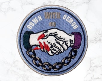 Down with my Demon Iron on Patch Premium classic vintage embroidered sew on badge jean jacket backpack bag hat knife biker punk hipster DIY