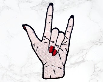 I Love You Sign Language Symbol ASL Iron On Patch | Sew on embroidered badge jean denim jacket bag backpack love female feminism woman rock