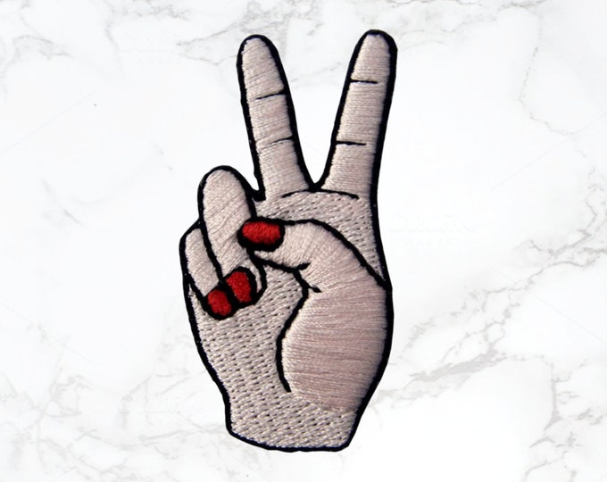 V Sign Patch Iron Sew On Two Fingers Peace Symbol Hand Gesture - Foto 6