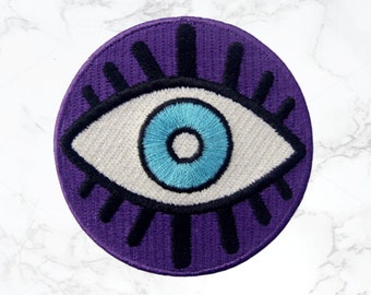 Purple Evil Eye, Talisman Curse Protection, Premium Iron On Patch | Classic vintage embroidered sew on badge jacket backpack bag Turkish eye