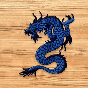 Blue Dragon Iron On Patch | Premium embroidered sew on badge jean jacket backpack bag vintage scary Mythology Azure Japanese Chinese god