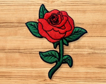 Beautiful Red Rose Iron On Patch | Embroidered sew on iron on badge clothes jean jacket bag backpack hat biker flower petal cool vintage