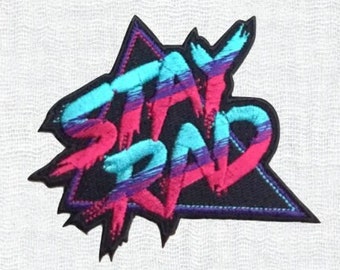 Stay Rad 80s Style Neon Iron On Patch | Classic throwback sew on embroidered badge jean denim jacket bag backpack funny bright applique DIY