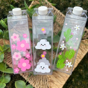 Spring Milk Carton Water Bottle| Cactus water bottle | Cloud | Retro flowers | Milk carton | Bottle water|