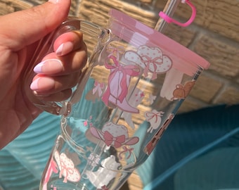 Cowgirl 20oz Glass Tumbler: Coquette Boots & Hat Design