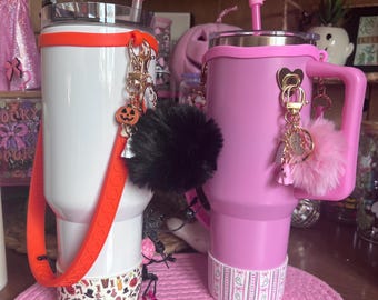 Halloween Tumbler Accessories Set: Pompom Keychain, Charms, Straw Topper