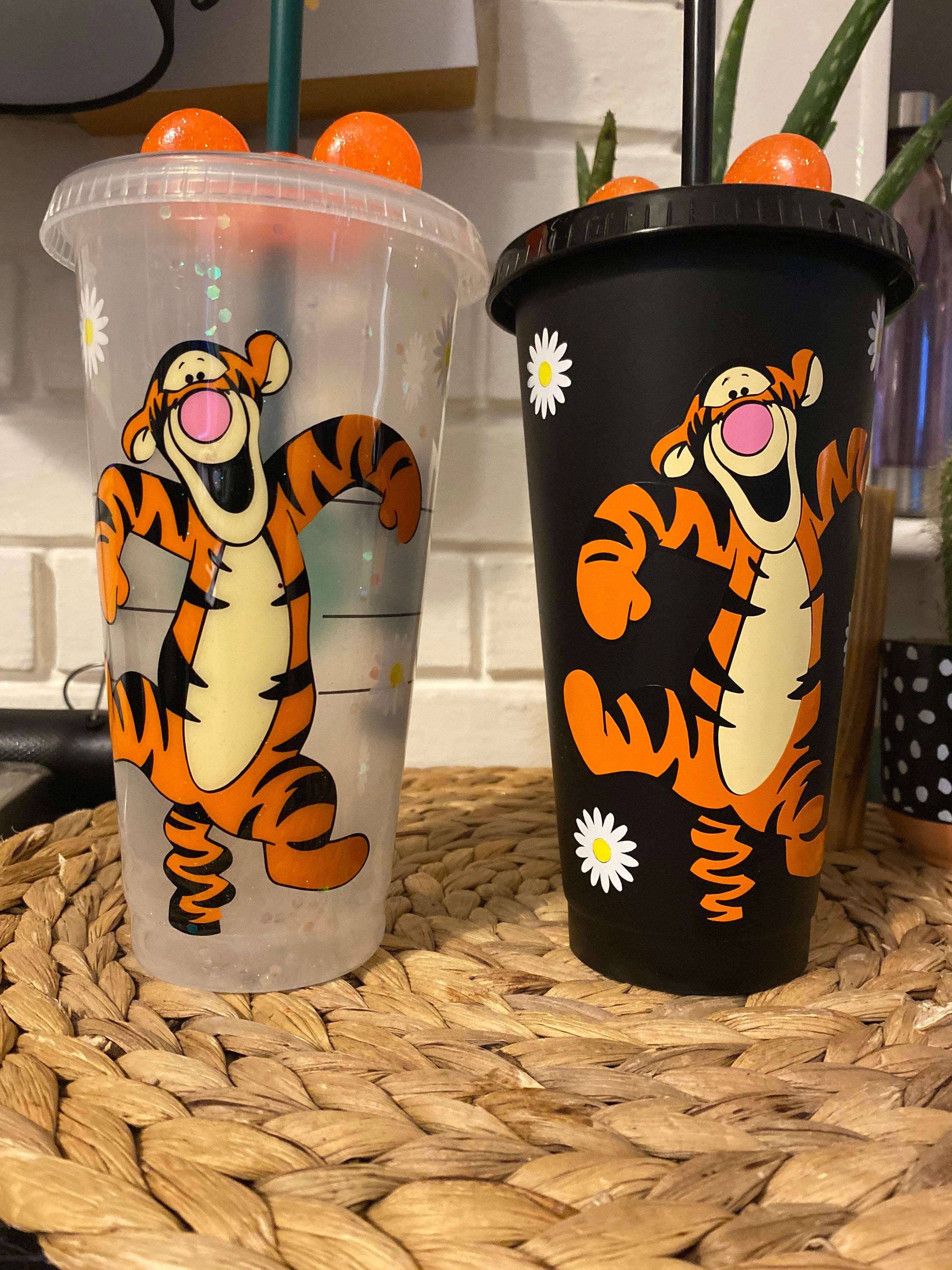WALT DISNEY WORLD Plastic Tumbler with Cover and Straw Winnie The Pooh  EYEORE