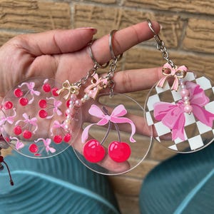 Coquette bow Keychain| Pink Bow Acrylic Keychain| Girly Keychain| Keychain gift