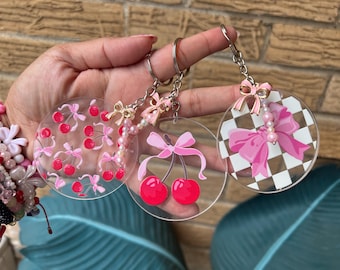 Coquette Pink Bow Keychain: Girly Acrylic Bag Charm