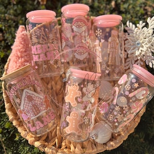 Pink Christmas Glass Cup: Gingerman Cookie Design
