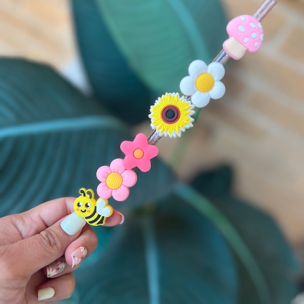 Spring Flowers Straw Charms | Charms | Straw accessories | Charms | Flowers | Spring Charms | silicone charms