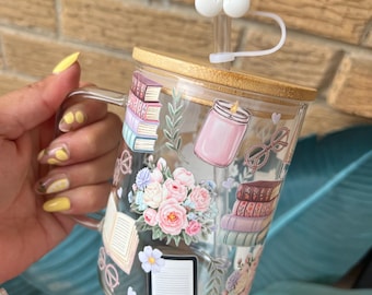 Book Lover Glass Mug: 16oz with Lid & Straw