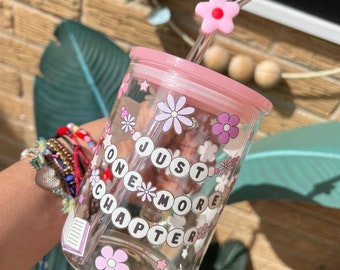Book Lover Glass Mug: 16oz Iced Coffee Cup with Lid & Straw