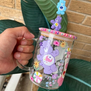 cute Bears Glass cup |Mug  |80s memories| Childhood | 80s| Glass can | glass mug | custommade | Reusable Cup| Ice Coffee| Coffee mug