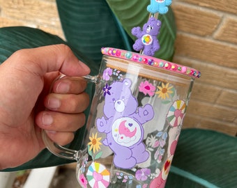 Bears Glass Mug: 16oz Reusable Iced Coffee Cup with Lid