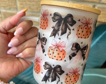 Pumpkins Glass Mug: Coquette Halloween Drinkware