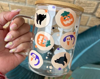 Halloween Cookies Glass mug, Spooky season Cup
