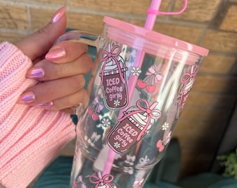 Girly Iced Coffee 20oz Glass tumbler