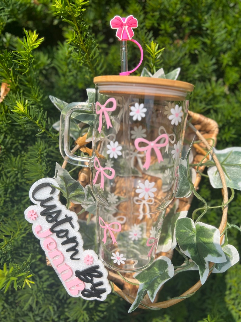 Pink Bows Glass Mug: 32 Oz Coquette Daisy Cup - Etsy