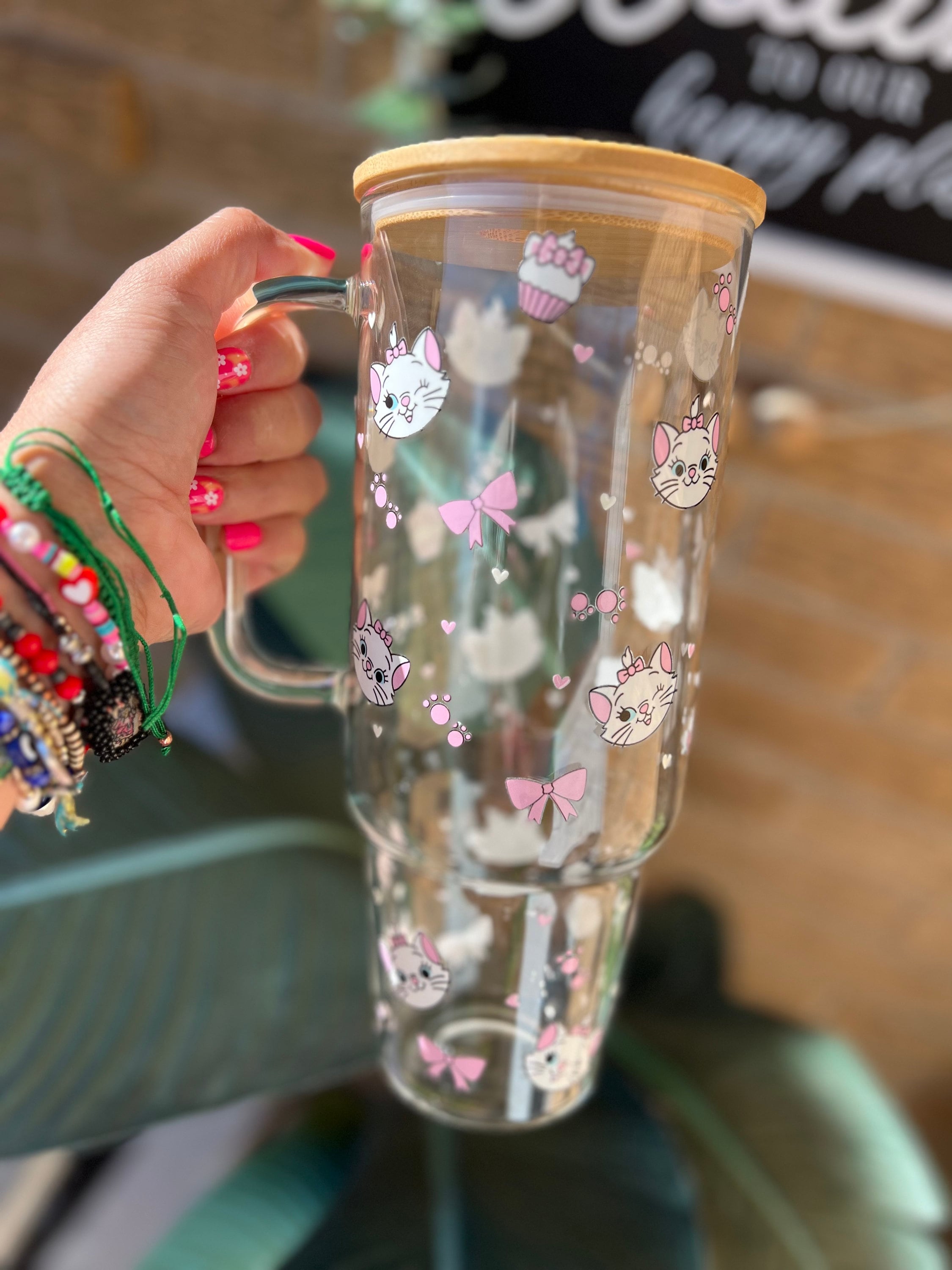 Marie 40oz Glass cup| 40oz tumbler| Coquette| Pink Bows Glass cup
