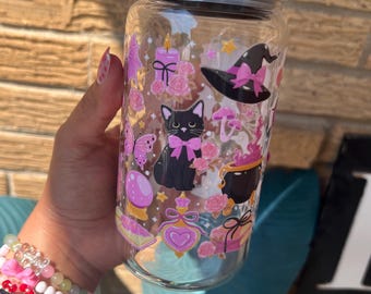 Witch Vibes Glass Cup: Halloween Spooky Brew - 16oz