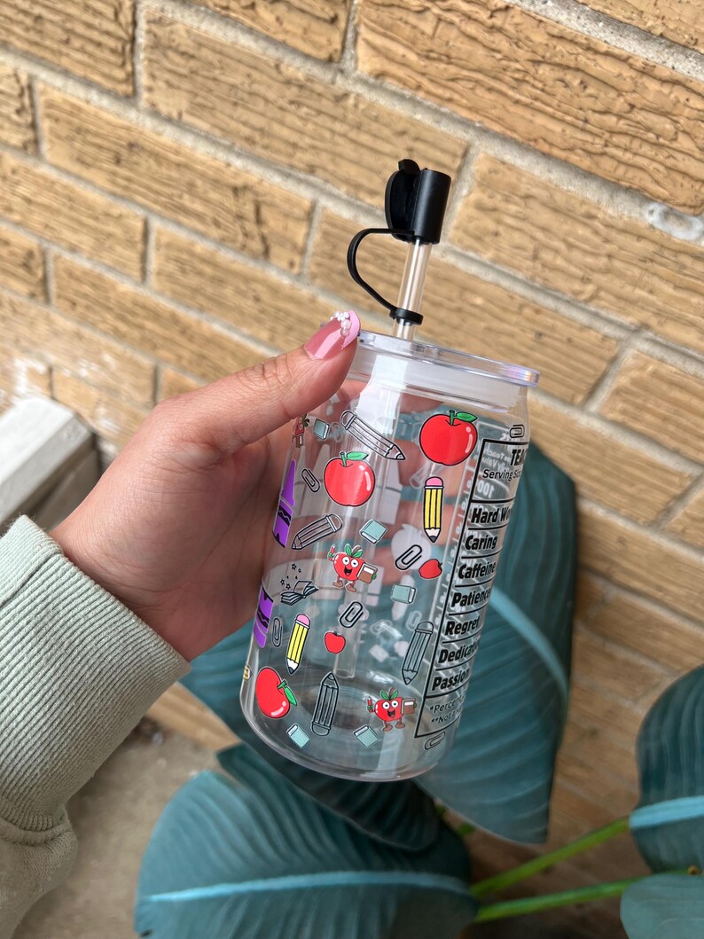 Teacher Appreciation Cup | Crayon Design Glass Tumbler image 3