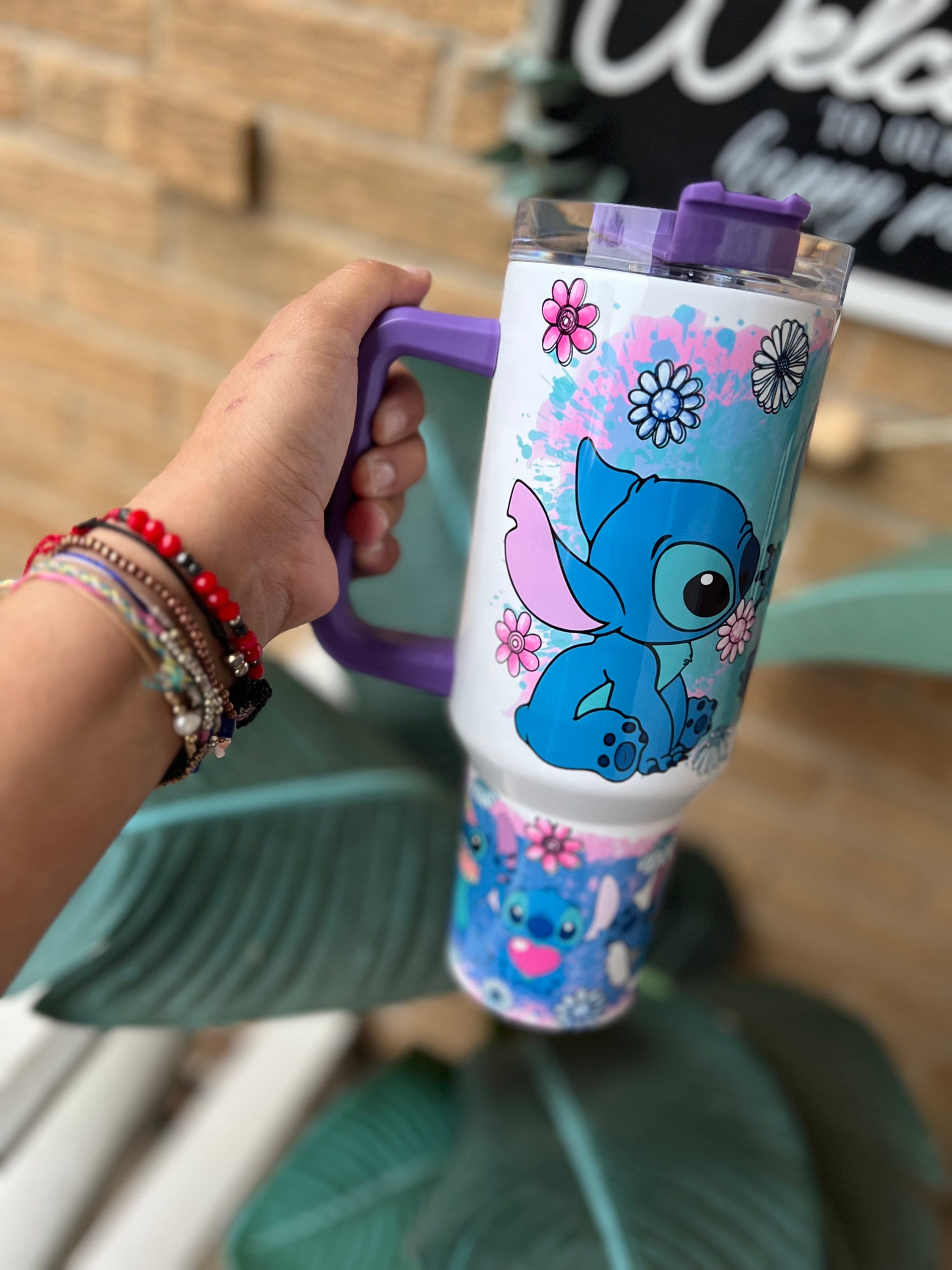 40oz Stanley Dupe Tumbler, Handled Tumbler, pink Lilo and Stitch, Stitch  Themed, Gift Tumbler, Trending Tumbler, Vibrant Color Tumbler