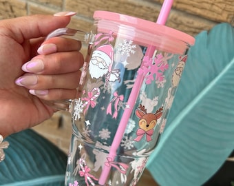 Pink Christmas 20oz Glass tumbler