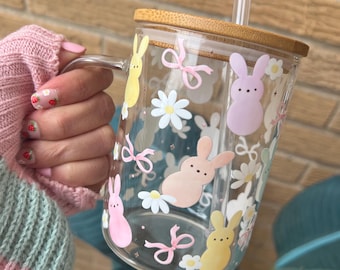 Easter bunny Glass Mug| Spring  Glass Mug