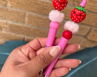 Strawberry Beaded Pen: Pink Silicone Kawaii Pen