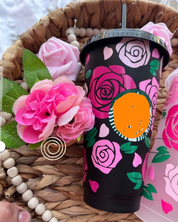 Roses Cup Black Tumbler Mothers Day Custom Made Handmade 