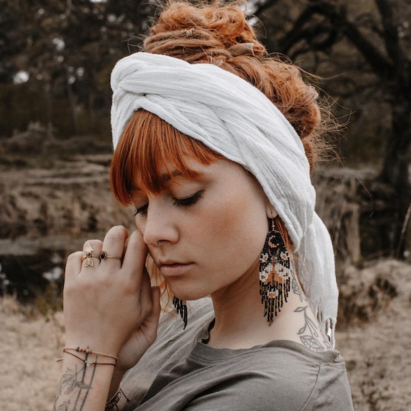 Berdor Moth - Handwoven beaded earrings,handmade gifts,neutral colors,art jewelry,statement earrings,boho,hippie,unique art,gypsy jewelry