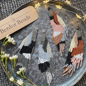 Neutral - handwoven beaded earrings,handmade earrings,shoulder duster,fringe earrings,autumn fall long earrings,abstract art,unique style