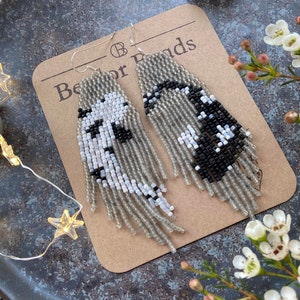 Berdor Koi - Handwoven beaded earrings,modern earrings, koi fish,black, white,fringe earrings, gift for her, beaded jewelry, unique, trendy,