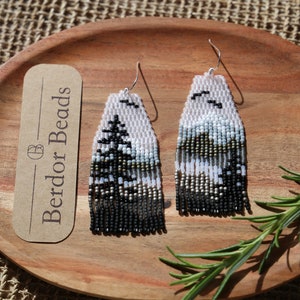 Alaska - Handwoven beaded earrings,modern earrings,mismatched earrings,mountains,landscape earrings,gift for her,beaded jewelry,dark style