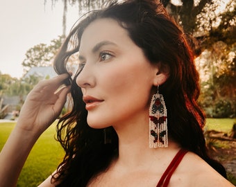 6Moths - handwoven beaded earrings,handmade gifts,mismatch,neutral colors,art jewelry,statement earrings,boho,unique earrings,gypsy jewelry
