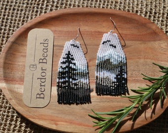 Alaska - Handwoven beaded earrings,modern earrings,mismatched earrings,mountains,landscape earrings,gift for her,beaded jewelry,dark style