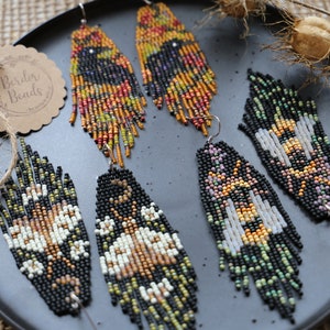 Golden raven Handwoven beaded earrings,long modern earrings,dark style,fall vibes,fringe earrings,gift for her,beaded jewelry,unique style image 8