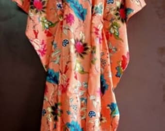 Indian Flower Print Caftan, Beautiful Handmade Cotton Kaftan, Hand Block Print Kaftan, Party Wear Dress Kaftan, Sleepwear Maxi Dress Kimono