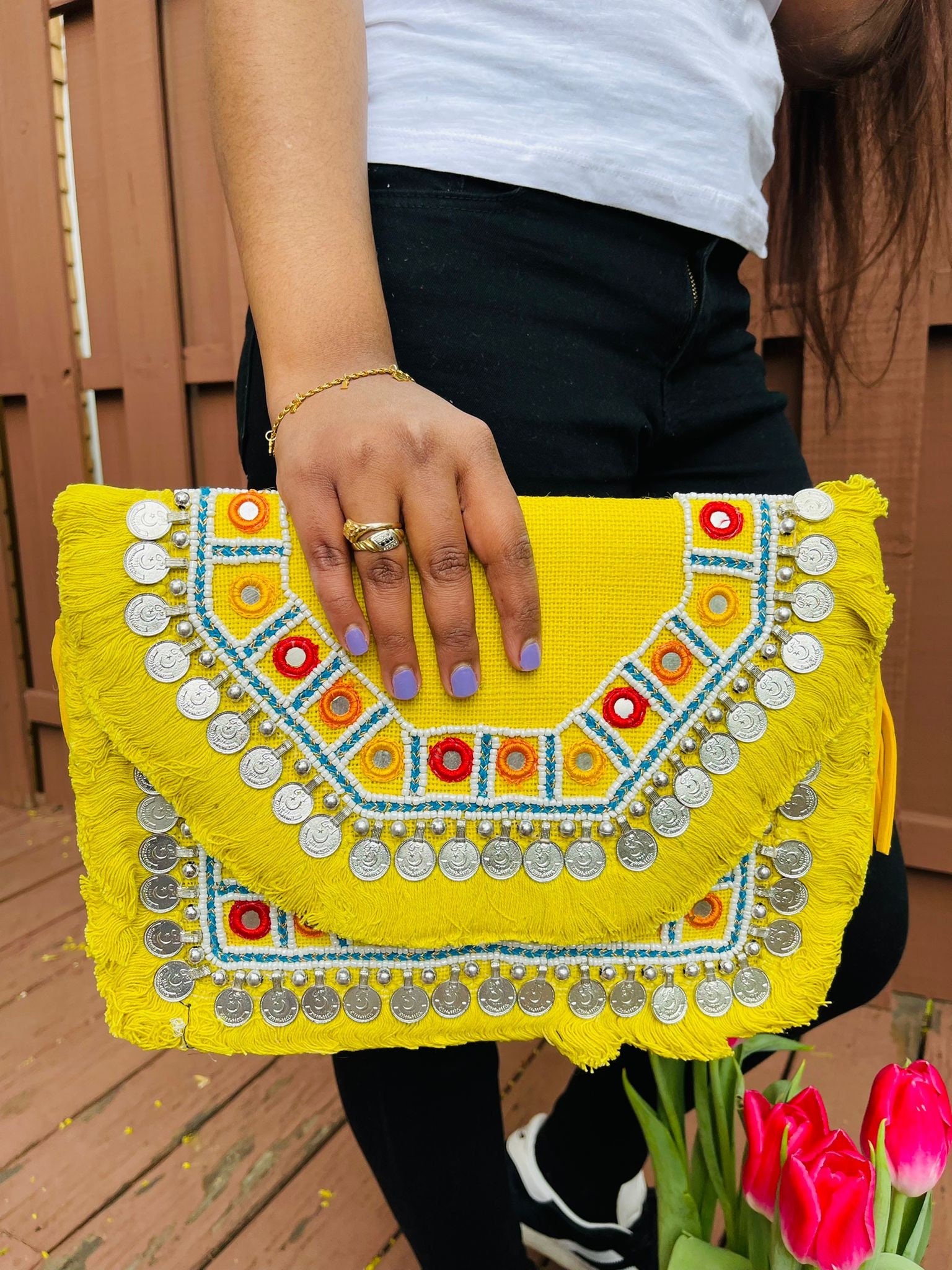 Handmade Bohemian Bag From India Women Boho Purse Yellow -  Norway